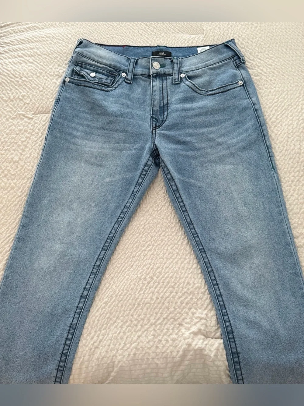 True Religion Light Blue Denim Jeans with Signature Back Pockets
